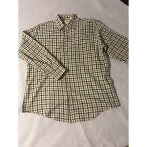 Viyella Gingham Check Button Down Shirt Mens L Green Tan Excellent Long Sleeve